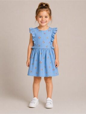 Penelope Mack Light Blue Floral Ruffle Dress